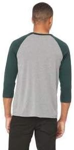 Bella + Canvas Unisex 3/4-Sleeve Baseball T-Shirt - Grey/EMERLD TRB - 2XL - (Style # 3200 - Original Label) - Image 3