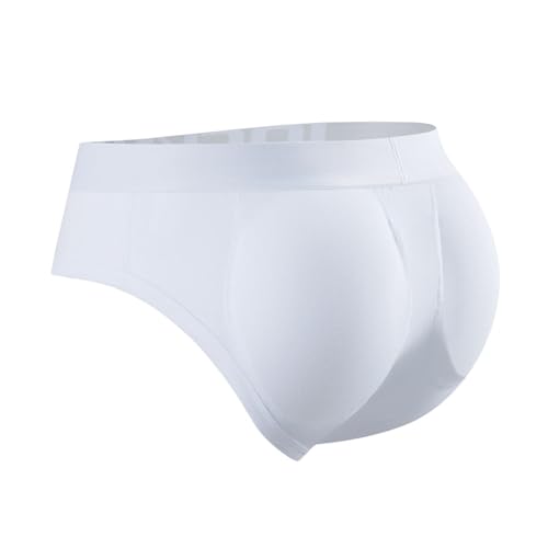 WKZSXXMJ Slips Rembourrés pour Hommes Costume Push Up avec Fesses Artificielles Coussinets Amovibles pour Rehausser les Fesses et Agrandir la Poche, Sans Coutures et Discrets(Weiß,XL)