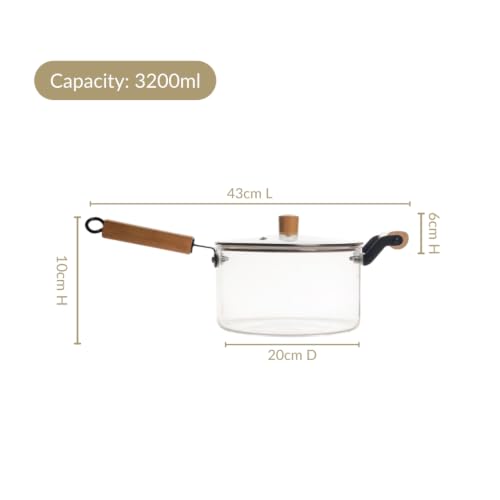 Image of Nestasia Glass Cooking Pot with Lid on Gas Stove (3.2L) - Borosilicate Glass Casserole with Steam Vent for Cooking | Microwave & Dishwasher Safe, Lightweight & Durable Glass Cookware