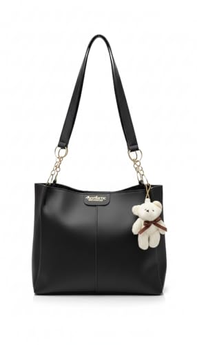Image of AESTHETIC Women's Shoulder Handbag | Elegant PU Leather Tote with Chain Strap & Teddy Charm | Stylish Daily Use Purse for Office, College & Casual Outings-T-04