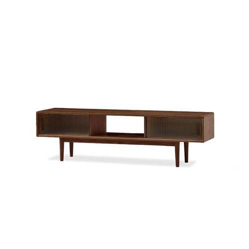 Meuble TV vintage en bois massif avec portes coulissantes et grand rangement