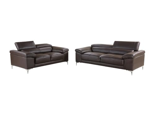 Vente-unique-Couchgarnitur Leder 3+2 - Braun - Solange