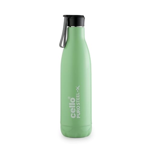 Cello Puro Steel-X Neo 900 Inner Steel Insulated Water Bottle 720ml, Green | ISI Certified | PU Insulated | BPA Free, Leakproof | Insulated Cold Water Bottle for Office, School, Cycling, Gym & Travel