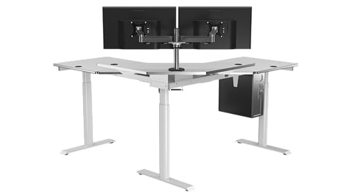 Image of VERSADESK 60 inch x 60 inch Electric L-Shaped Corner Standing Desk, Commercial Grade Height Adjustable Sit Stand Workstation, Ergonomic Computer Desk for Home Office, White Frame, White Surface