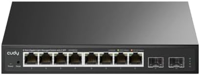 Cudy 10-Port-Gigabit-Smart-Switch, 2 SFP-Uplinks, 21 Gbit/s, GS108ES2 | 8x GbE, 2x Glasfaser-Upstream, Durchsatz bei Wire-Speed, Port-Isolation/250-m-Modus, SPCC-Gehäuse, 190 × 100