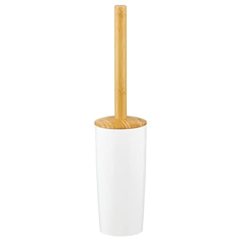 mDesign freistehende Toilettenbürste mit Halter für das Bad oder Gäste-WC - WC Bürstenhalter aus Kunststoff und Bambus Cover