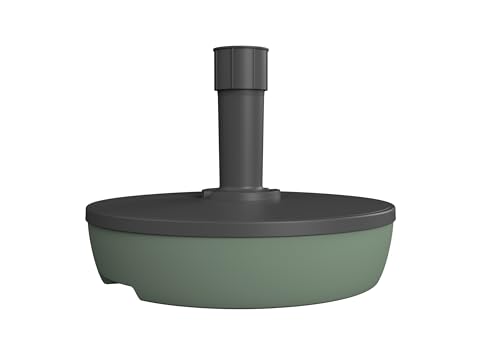 EDA – Pie de sombrilla de 20 l Redondo – para llenar de Arena (32 kg) o Agua (20 kg) – Ø 49,5 x 14,5 cm – Gris Oscuro y Verde Laurel