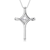 TOUPOP Pearl Cross Necklace for Women Sterling Silver June Birthstone Necklace Religious Cross Pendant Baptism Jewelry Anniversary Birthday Mothers Day Gifts for Mom Wife Her