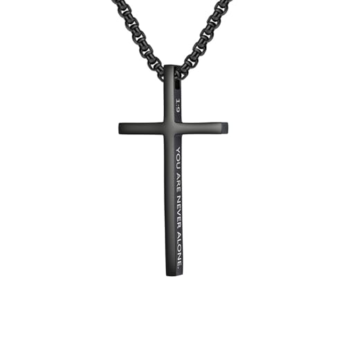 Collier croix gravé homme un message inspirant en acier noir