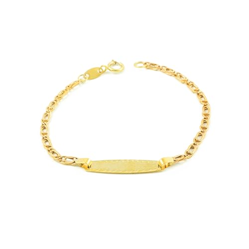 Monde Petit Pulsera Bebe-Niña Oro Amarillo 9K Esclava Ojo de Tigre Mate y Brillo 12 cm - Certificado Garantía - 1547