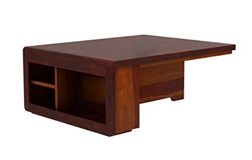 Image of Solid Sheesham Wood Coffee Table with 4 Stool | Rectangle Centre Table with Stool | Center Table with 4 Stools for Living Room | Patio Table with 4 Puffy for Home | Mahogany Brown Finish