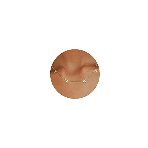 Tewiky Dainty Gold Necklace for Women 14k Gold Plated Mama Necklace Cubic Zirconia Mom Necklaces Simple Gold Letter Chain Choker Necklaces Personalized Jewelry for Mom Cubic Zirconia Zircon