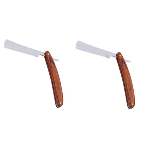 OFFIGAM 2 Piezas de Afeitar Clásica Inoxidable con Mango de Madera para Profesional Barberías y Casa Diseño y Portátil y Seguro