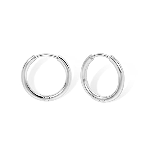 Small Gold Hoop Earrings Leightweight: Hinged Huggie Hoop Earrings for Lobe Cartilage Helix Tiny Hoops Earrings in Gold Plated Silver Black for Women Men (Set of 1-5 Pairs) (Silver - 7mm)