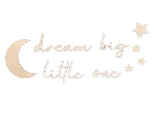Image of Lettering Wood Dream big little one - Plywood Words Sign For Decoration, Children's Room Saying Quote, Nursery Wall Art, Wooden Word Text Art (Dream big little one)