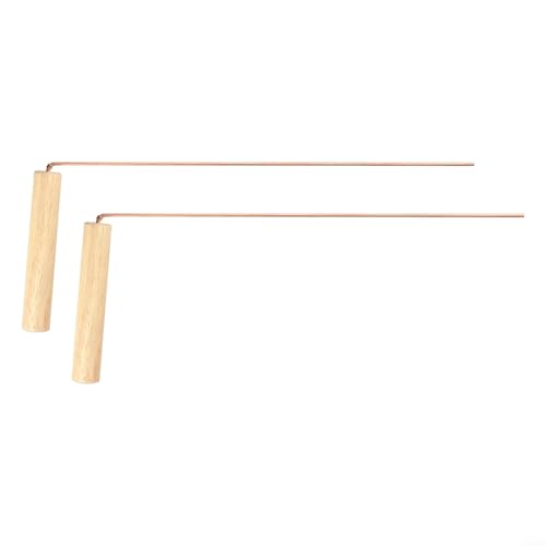 2Pcs Pure Copper Divining Rods With Wooden Handles For Water Finding, Gold Hunting,Investigations,Utility Line Locating