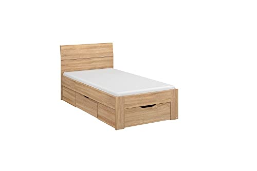 Rauch Möbel Flexx Bett Stauraumbett in Eiche Sonoma mit 2 Schubkästen als zusätzlichen Stauraum Liegefläche 90 x 200 cm Gesamtmaße Bett BxHxT 95 x 90 x 209 cm