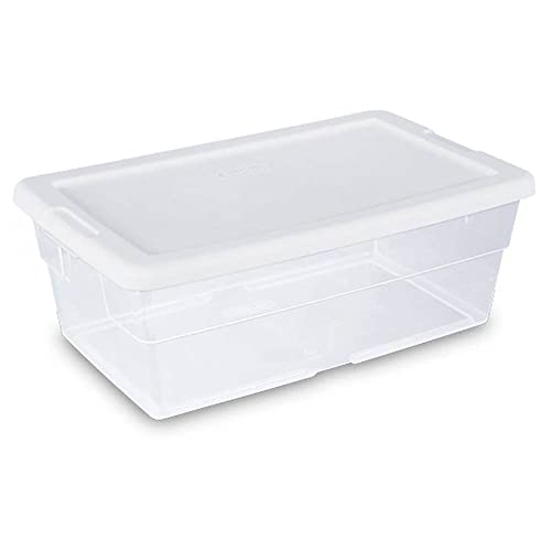 Sterilite 6 Quart Clear Plastic Stackable Storage Container Bin Box Tote With Snap-Close White Lid Organizing Solution For Home & Classroom, 24 Pack #TOP25