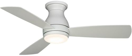 Fanimation Hugh 3 Blade Ceiling Fan 11.74 Inches Tall and 44 Inches Wide with Matte White Finish and Matte White Blades