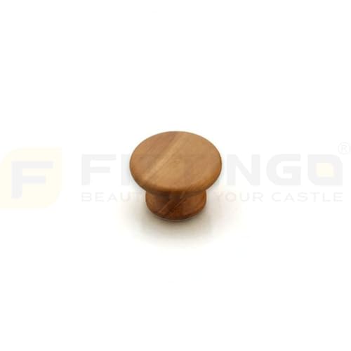 Image of 3 Piece Solid Teak Wood Round Drawer Knob| Smooth Natural Finish Wooden Cabinet & Wardrobe Handle | Modern Minimal Cupboard & Kitchen Furniture Knob - 2 Inch-| 3 Years Warranty |