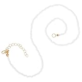 LIFKOME Collar Diseño Elegante para Mujer de Cuentas de Arroz Blanco y Material Metálico, Adecuado para Fiestas y Playa