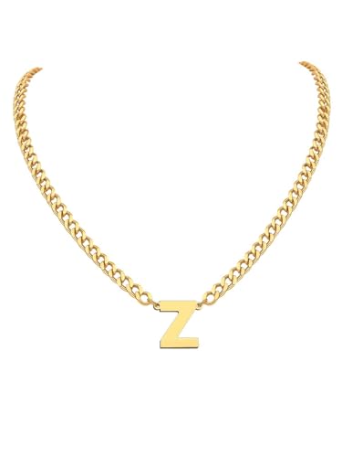PIYIZ 18+2 Inch Initial Letter Pendant Necklace for Men Women, 18K Gold Plated Stainless Steel Capital A-Z Alphabet Name Necklaces 4.5mm Cuban Link Chain with Initial - Send Gift Box