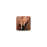 Turandoss Juego de 3 pares de aretes de aro chapados en oro de 14 quilates para mujer, hipoalergénicos, para orejas sensibles, tono plateado, joyería colgante para cartílago y tragus, para múltiples