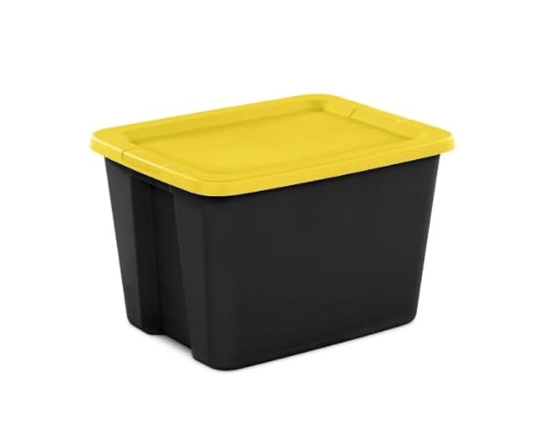 18 Gallon Capacity, Heavy Duty Storage Container, Black with Yellow Lid, Plastic, with Lid
