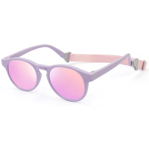 Beipegin Gafas de Sol Bebés Niño Niña,Polarizadas UV400 Protección Rayos Gafas Sol Montura Flexible con Banda Ajustable para Infantiles de 0 a 3 años