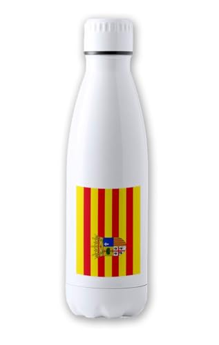 Merchandmanía Bidón Térmico aislante 500 ml acero inoxidable bandera de aragon españa comunidad autonoma tapon seguridad botella deportivo
