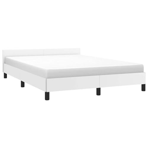 vidaXL Cadre de Lit avec Tête de Lit Sommier à Lattes Lit Rembourré Cadre à Lattes Lit Double Adulte Chambre Intérieur Blanc 140x190 cm Similicuir