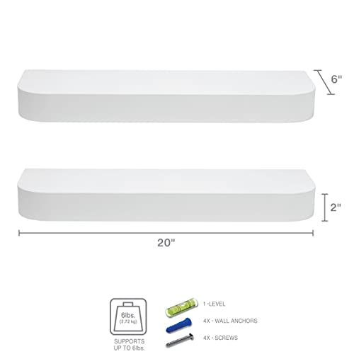 Melannco Modern Chunky Floating Wall Shelves For Bedroom, Living Room, Nursery, Office, Set Of 2, 20 Inch, White Finish #TOP2