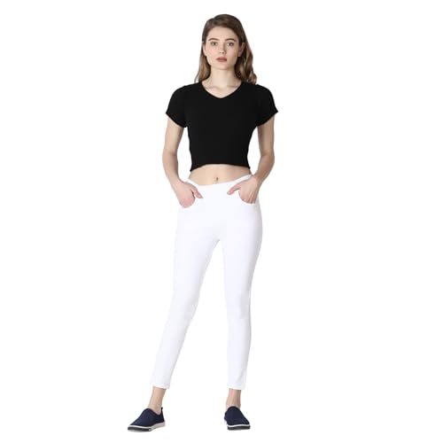 Image of 4Flies Women's Denim Lycra Jeggings - Stretchable Slim Fit Ankle-Length Pants for Casual, Office & Travel Wear - Stylish & Comfortable