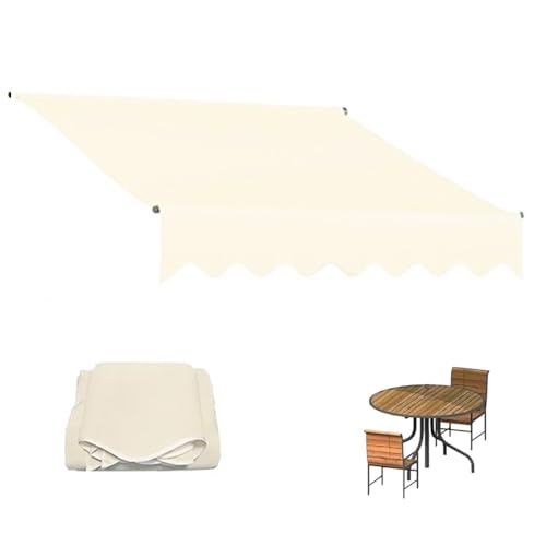 Toldo retráctil impermeable de 5 x 3 m, material de toldo beige para balcón, jardín, mercado, parasol manual, resistente a los rayos UV, cubierta duradera