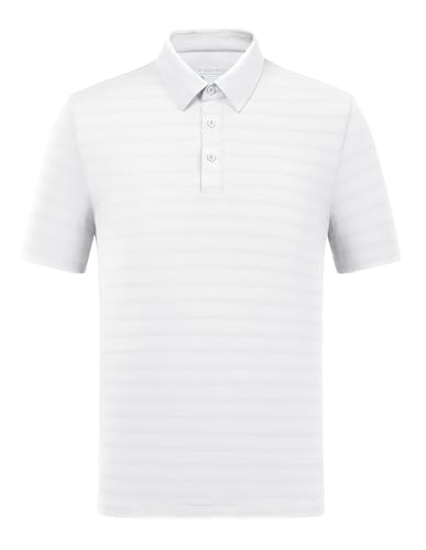 fit space Men’s Performance Golf Polo, Cooling Tennis Shirts, Seamless Vent Stretch, UPF 50+ Quick-Dry Short Sleeve Shirt with IceSilk Tech, White Medium