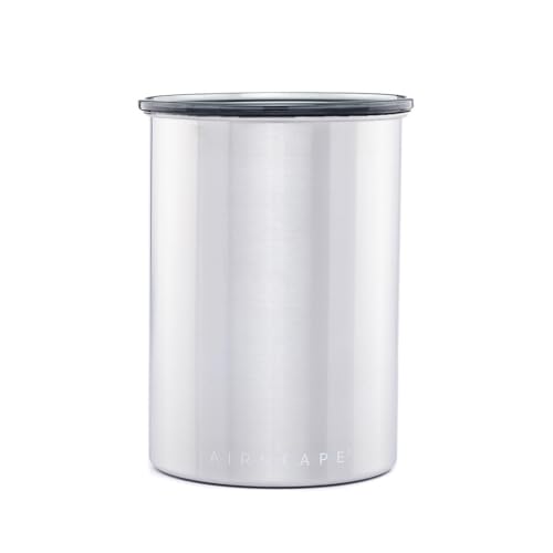 Planetary Design Airscape Stainless Steel Coffee Canister | Food Storage Container | US Patented Inner Plunger Lid REMOVES Excess Oxygen | Don't Buy airtight, Buy AIR-Less (Medium, Brushed Steel)