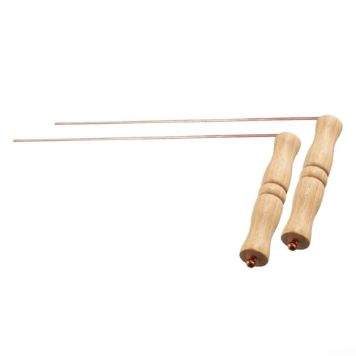 Lot de 2 tiges de plongée en cuivre avec embouts en cuivre pur 99,9 et poignées en bois pour localiser les ressources et les énergies cachées (2 pièces)