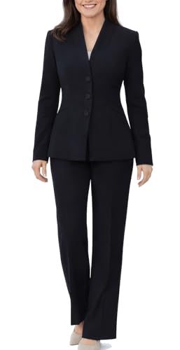 Marycrafts Womens Business Outfit Blazer Wide Leg Pant Suits Set for Work 12 Black
