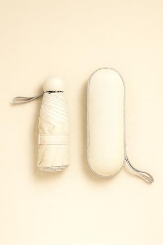 Kapsül Şemsiye Kompakt Katlanır Mini – Su Geçirmez, Rüzgara Dayanıklı, UV Koruma (UPF 50+), Ultra Hafif Seyahat ve Günlük Kullanım İçin, Kılıfı Dahildir (Krem) - Görsel 3