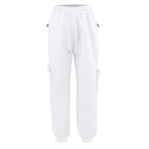 Girls Baggy Cargo Sweatpants Wide Leg High Waist Loose Athletic Kids Joggers Fall Hiking Running (White, 7-8 Years)3