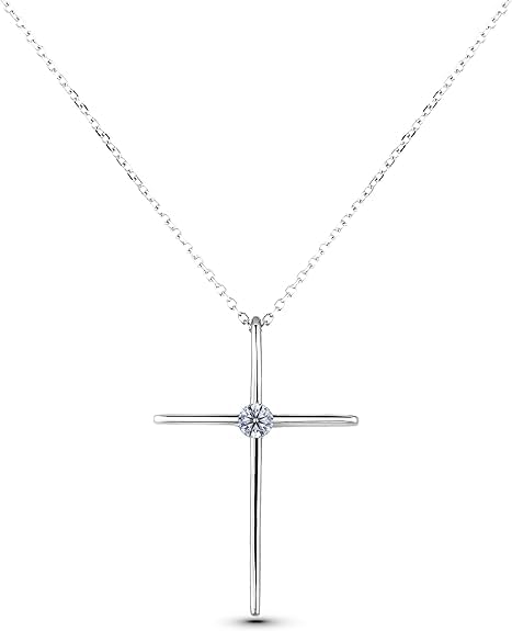 Polar Light .925 Sterling Silver Canadian Diamond Cross Necklace on 18