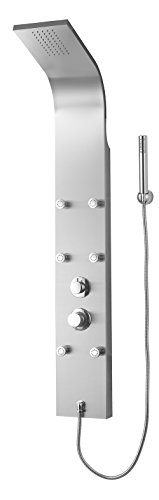Edouard Rousseau - Colonne de Douche Hydromassante Newry - Picots Anticalcaire, 6 Buses Orientables - Flexible 1,50 m - Inox
