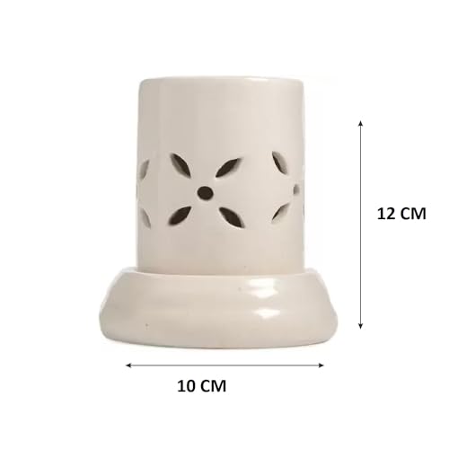 Image of Mkd2 Rise Handcrafted Ceramic Electric Round Shaped Aroma Diffuser | Aroma Oil Burner for Aromatherapy | Home Decor and Fragrance (Ivory White)