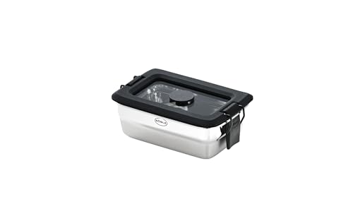 RÖSLE FLEXX 2GO - Juego de aperitivos (0,25 L, rectangular, con tapa de cristal y clips, acero inoxidable), color plateado y negro