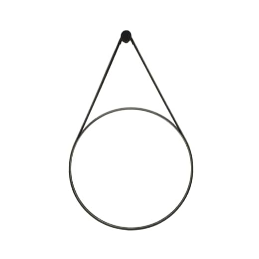 Espelho Decorativo Redondo 50cm Adnet Suspenso C/Alça Couro Ecológico + 5 Anos de Garantia (Preto)