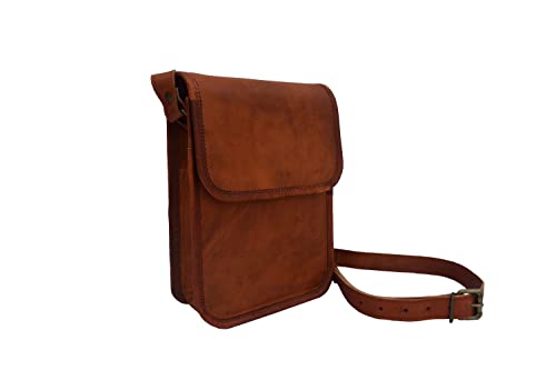 Real Brown Leather Crossbody Sling Bag Teen Boys Girls Satchel Handbag Messenger Bags, 9 Inch Mini #TOP3