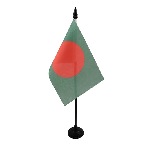 AZ FLAG - Drapeau De Table Bangladesh - 15x10 cm - Mini Drapeau Bangladais De Bureau 100% Polyester Avec Hampe De 25cm Et Socle En Plastique Noir