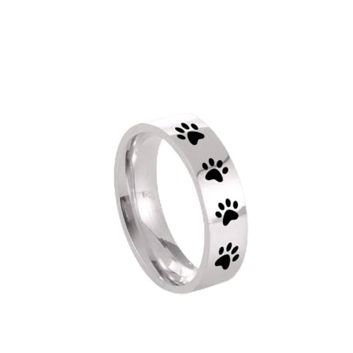 Amaxer Ring mit Tierpfotenabdruck für Männer und Frauen, schöner Bär, Hund, Katze, Fußabdrücke, Edelstahl, Statement-Band, Fingerringe, Schmuck, Geschenke (Silber, 9)