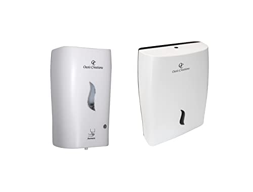 Paper Towel Dispenser by Oasis Creations + Auto Soap Dispenser by Oasis Creations - White Bundle