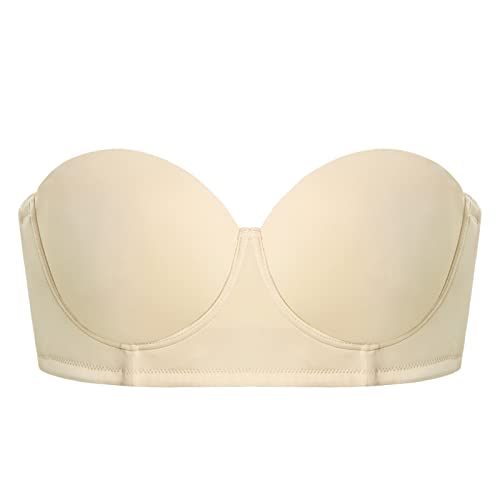Hsia Strapless Bras For Women Push Up, Underwire Bra For Big Busted, Supportive Lift Balconette Padded T-Shirt Bras Beige #TOP3